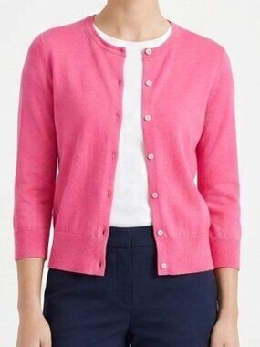 Chaps Barbie Pink Fine Knit Button Front Cotton Cardigan- Sz. Sm